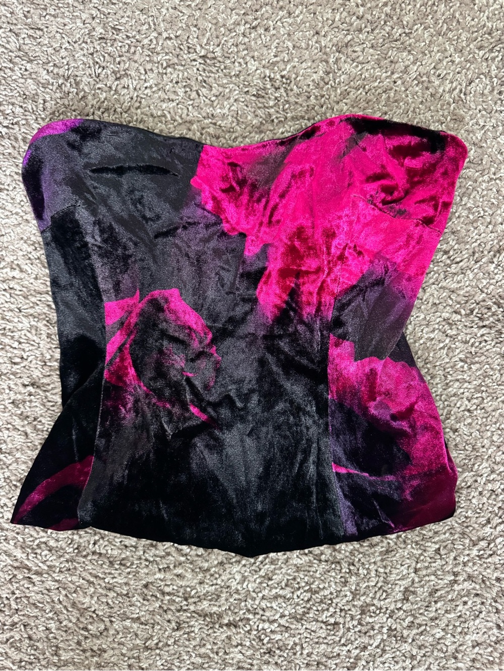 Retrofete Black and Fuchsia Velvet Strapless Bustier